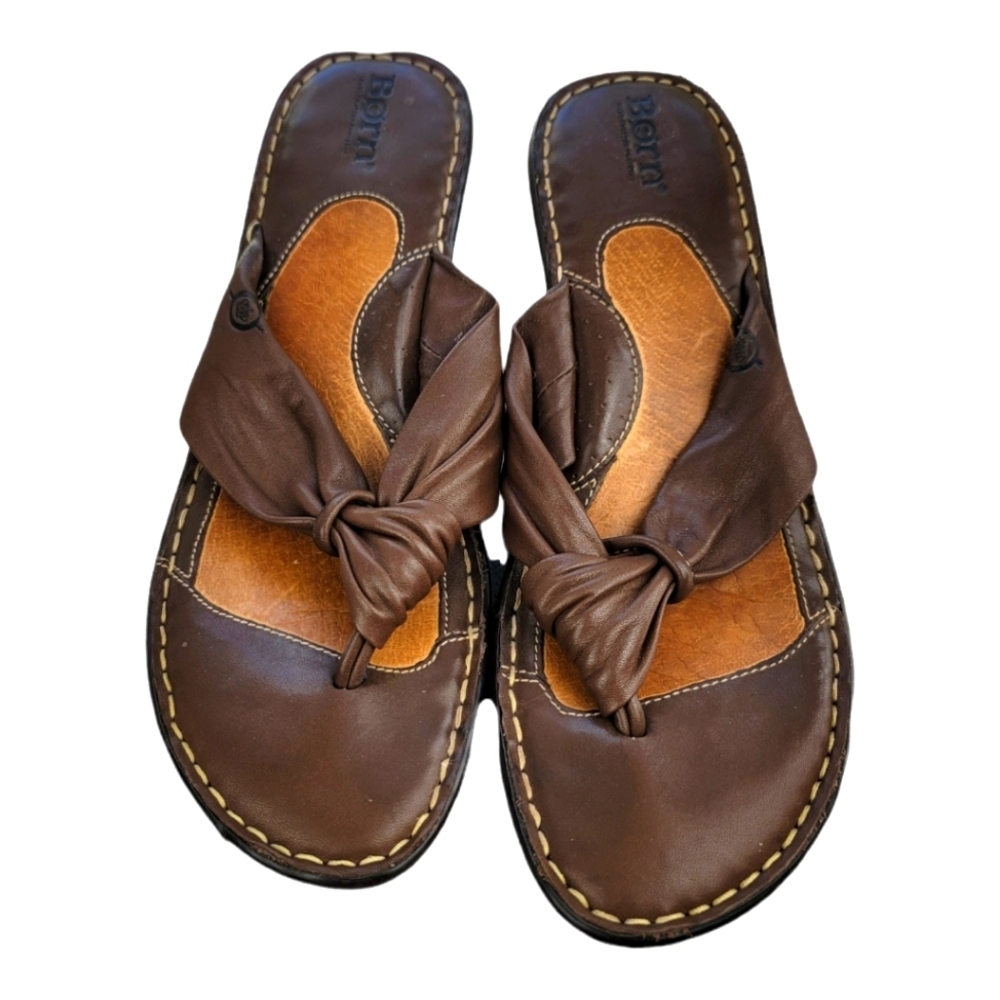 B O‎ C Born Concepts Brown Leather Thong Wedge Sandals  10